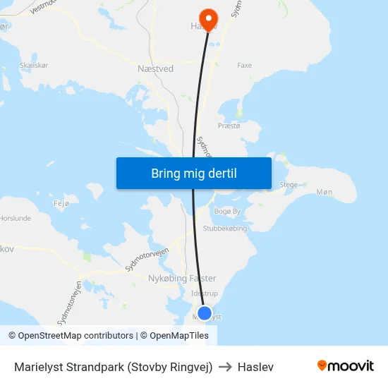 Marielyst Strandpark (Stovby Ringvej) to Haslev map