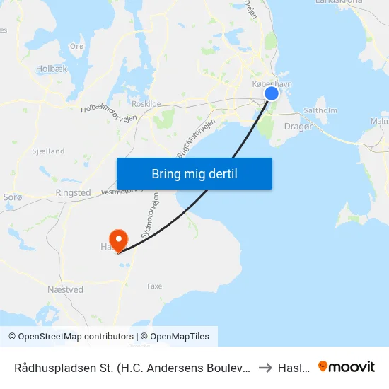 Rådhuspladsen St. (H.C. Andersens Boulevard) to Haslev map