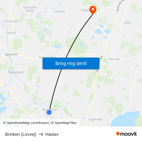 Brinken (Lovvej) to Haslev map