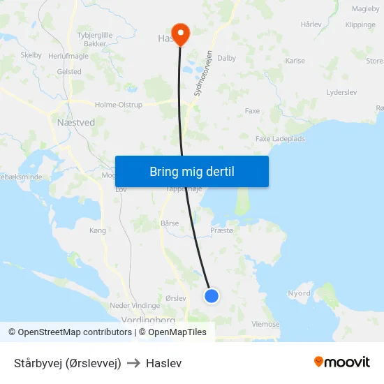 Stårbyvej (Ørslevvej) to Haslev map