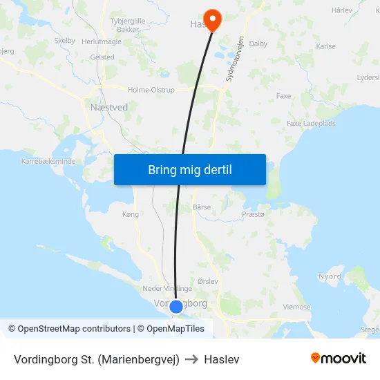 Vordingborg St. (Marienbergvej) to Haslev map