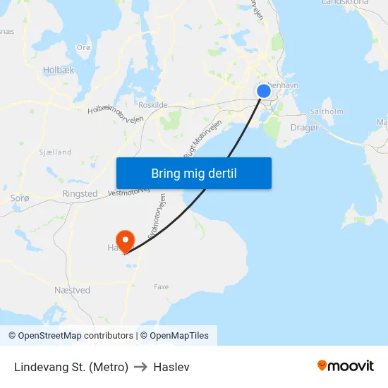 Lindevang St. (Metro) to Haslev map