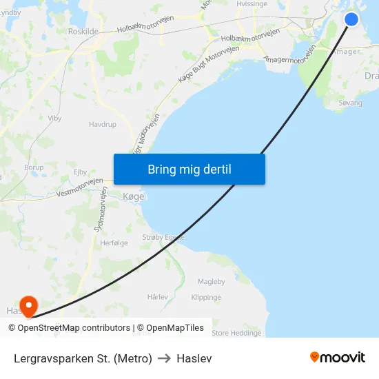 Lergravsparken St. (Metro) to Haslev map