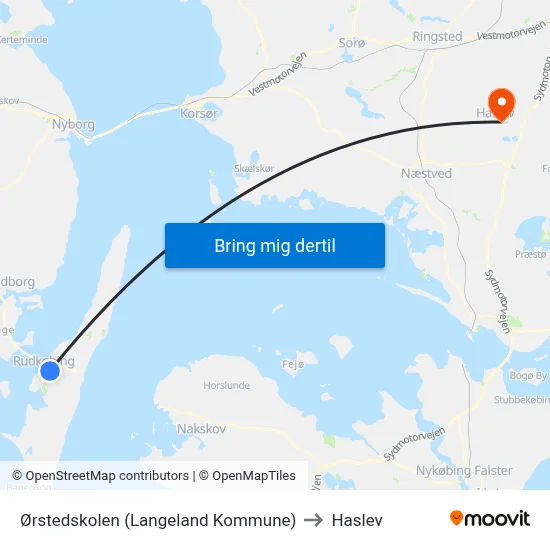 Ørstedskolen (Langeland Kommune) to Haslev map