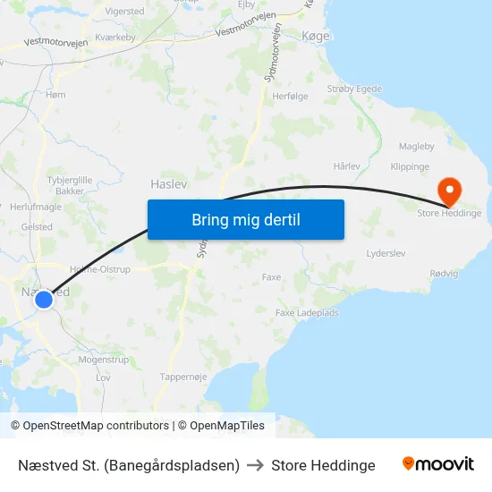 Næstved St. (Banegårdspladsen) to Store Heddinge map
