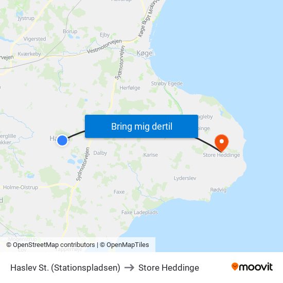 Haslev St. (Stationspladsen) to Store Heddinge map