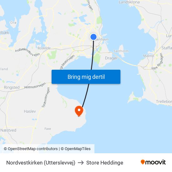 Nordvestkirken (Utterslevvej) to Store Heddinge map