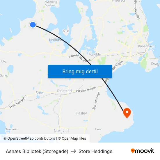 Asnæs Bibliotek (Storegade) to Store Heddinge map
