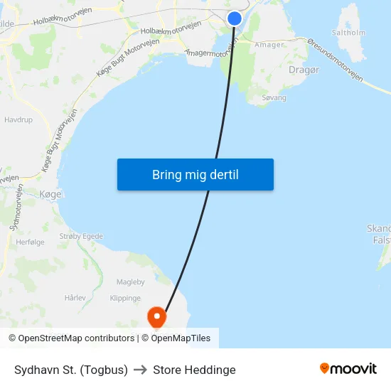 Sydhavn St. (Togbus) to Store Heddinge map