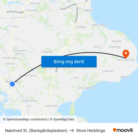 Næstved St. (Banegårdspladsen) to Store Heddinge map