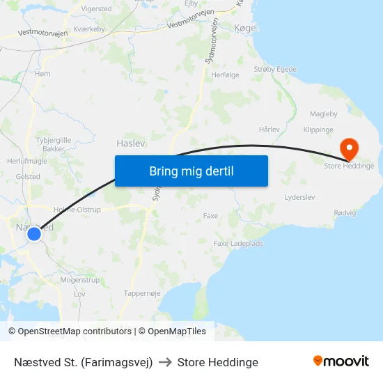 Næstved St. (Farimagsvej) to Store Heddinge map
