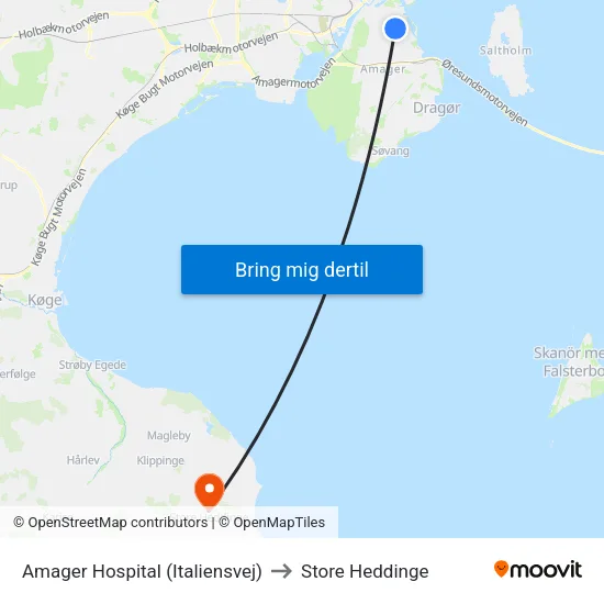 Amager Hospital (Italiensvej) to Store Heddinge map
