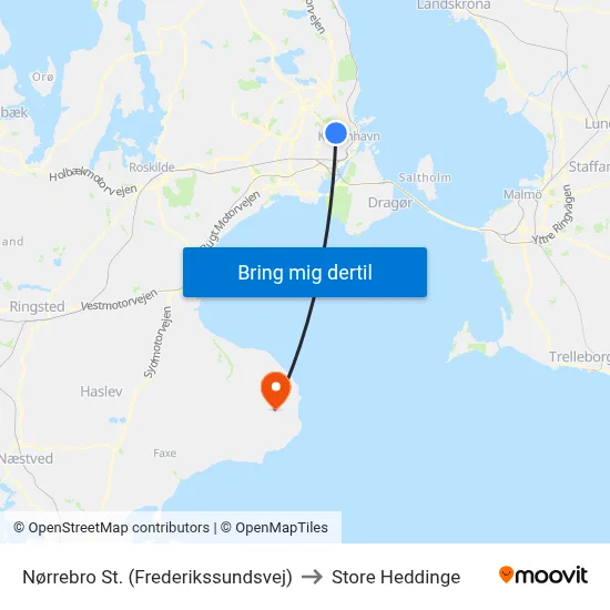 Nørrebro St. (Frederikssundsvej) to Store Heddinge map