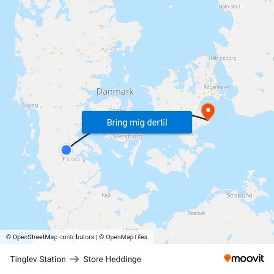 Tinglev Station to Store Heddinge map