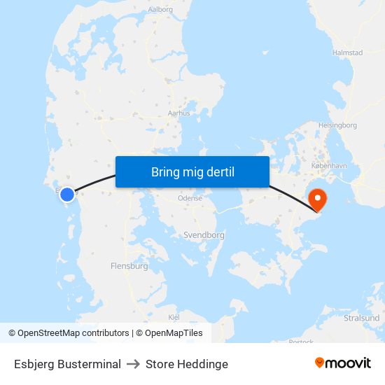 Esbjerg Busterminal to Store Heddinge map