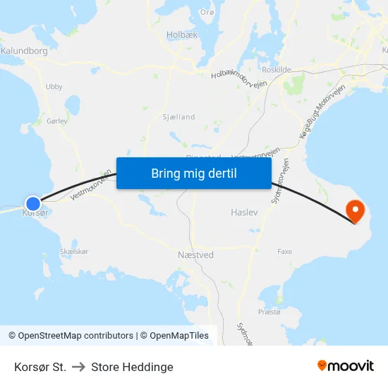 Korsør St. to Store Heddinge map