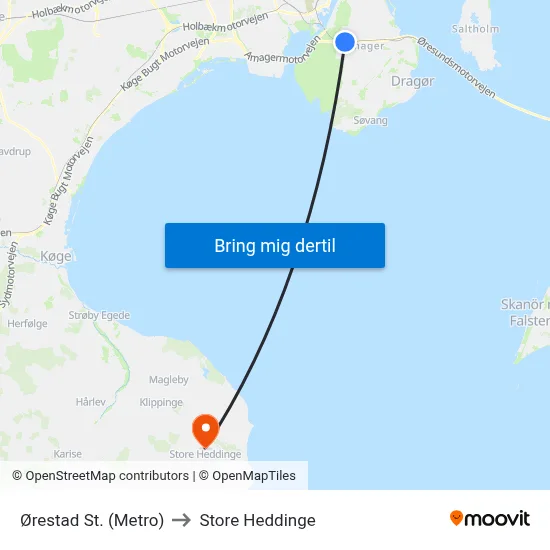 Ørestad St. (Metro) to Store Heddinge map