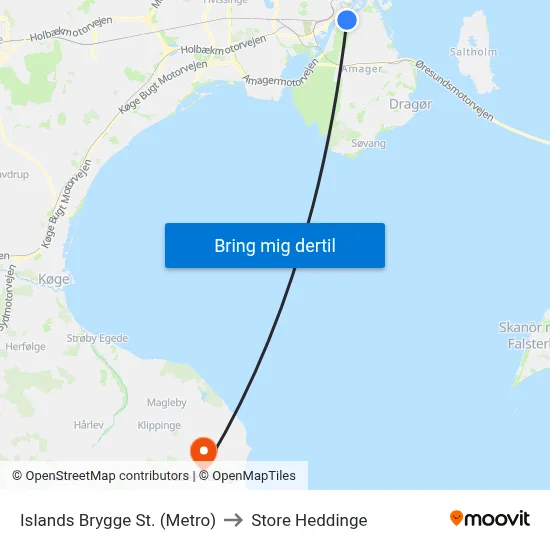 Islands Brygge St. (Metro) to Store Heddinge map