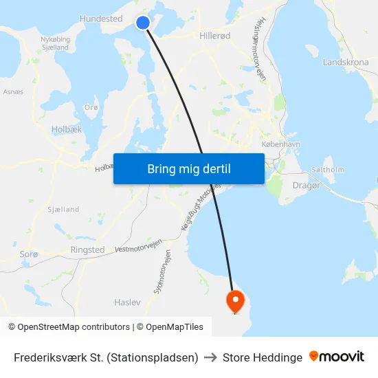 Frederiksværk St. (Stationspladsen) to Store Heddinge map