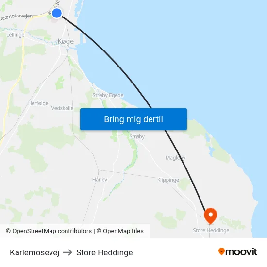 Karlemosevej to Store Heddinge map