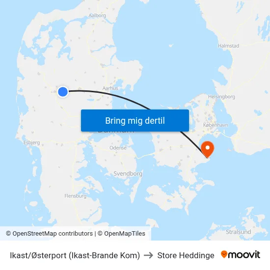 Ikast/Østerport (Ikast-Brande Kom) to Store Heddinge map