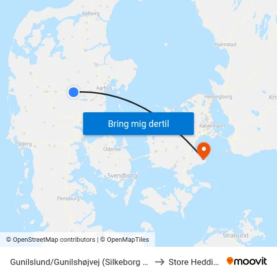 Gunilslund/Gunilshøjvej (Silkeborg Kom) to Store Heddinge map