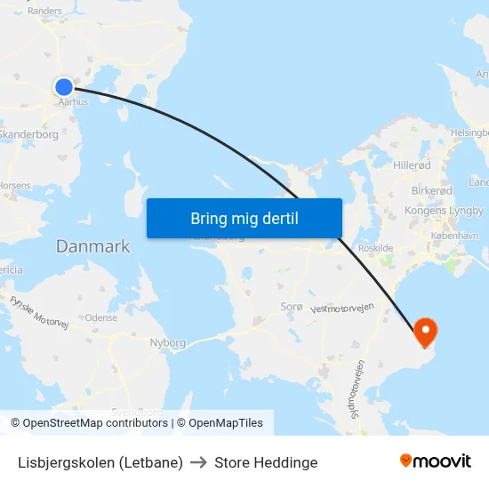 Lisbjergskolen (Letbane) to Store Heddinge map