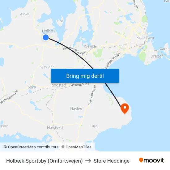 Holbæk Sportsby (Omfartsvejen) to Store Heddinge map