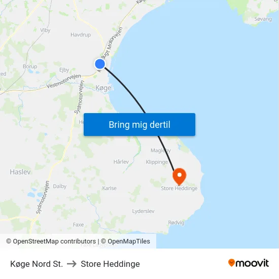 Køge Nord St. to Store Heddinge map