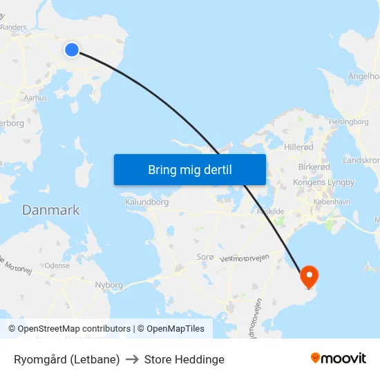 Ryomgård (Letbane) to Store Heddinge map