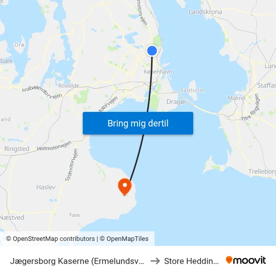 Jægersborg Kaserne (Ermelundsvej) to Store Heddinge map