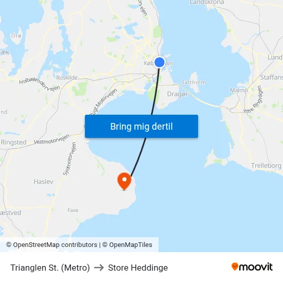 Trianglen St. (Metro) to Store Heddinge map