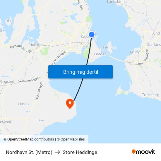 Nordhavn St. (Metro) to Store Heddinge map