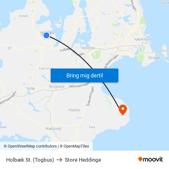 Holbæk St. (Togbus) to Store Heddinge map