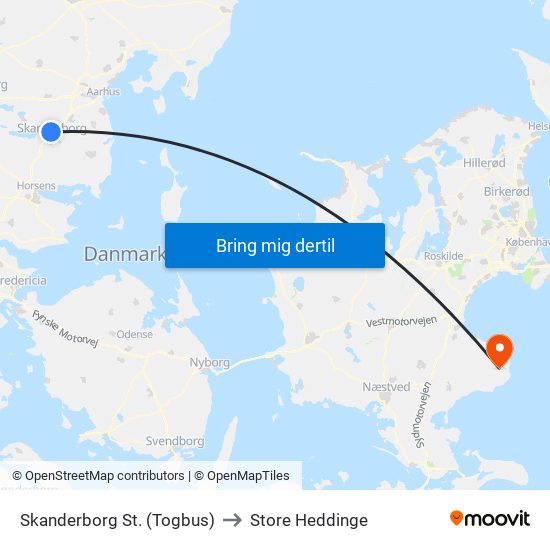 Skanderborg St. (Togbus) to Store Heddinge map