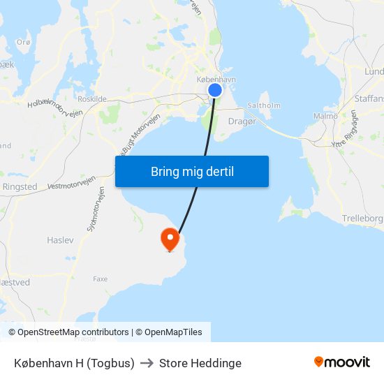 København H (Togbus) to Store Heddinge map