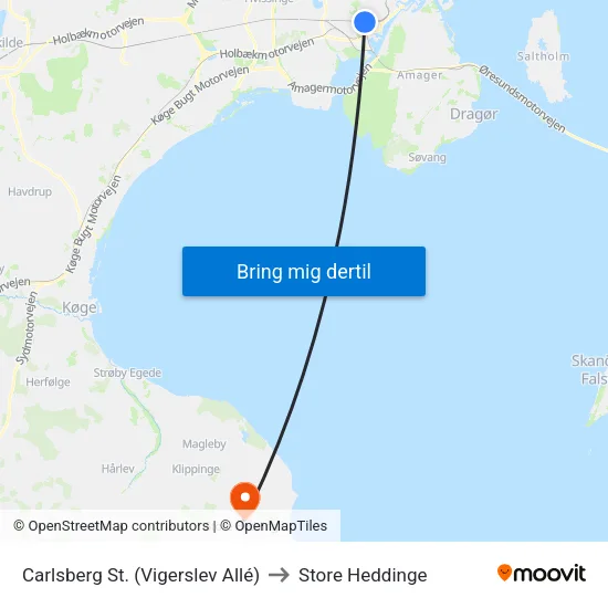 Carlsberg St. (Vigerslev Allé) to Store Heddinge map