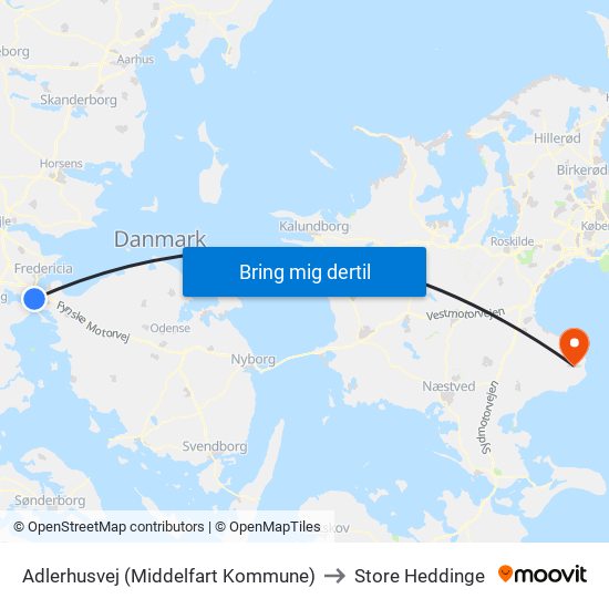 Adlerhusvej (Middelfart Kommune) to Store Heddinge map