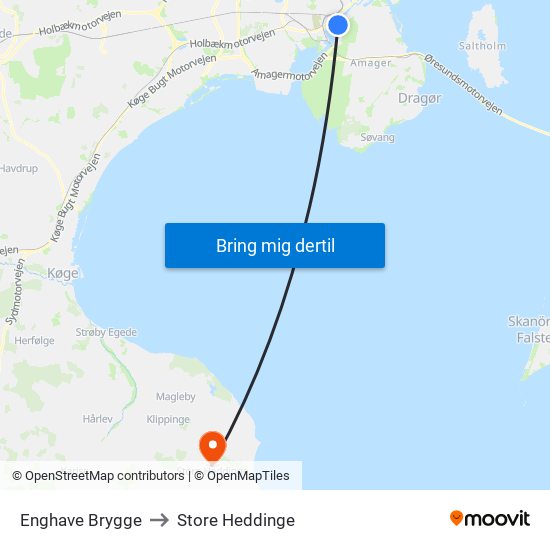 Enghave Brygge to Store Heddinge map