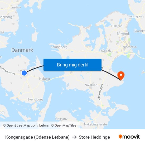 Kongensgade (Odense Letbane) to Store Heddinge map