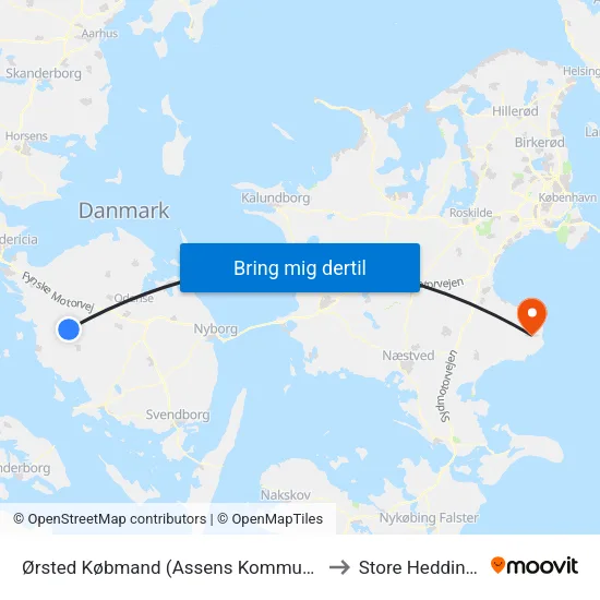 Ørsted Købmand (Assens Kommune) to Store Heddinge map