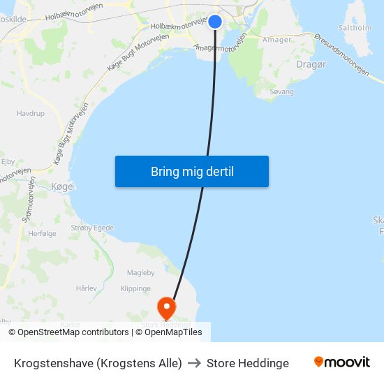 Krogstenshave (Krogstens Alle) to Store Heddinge map