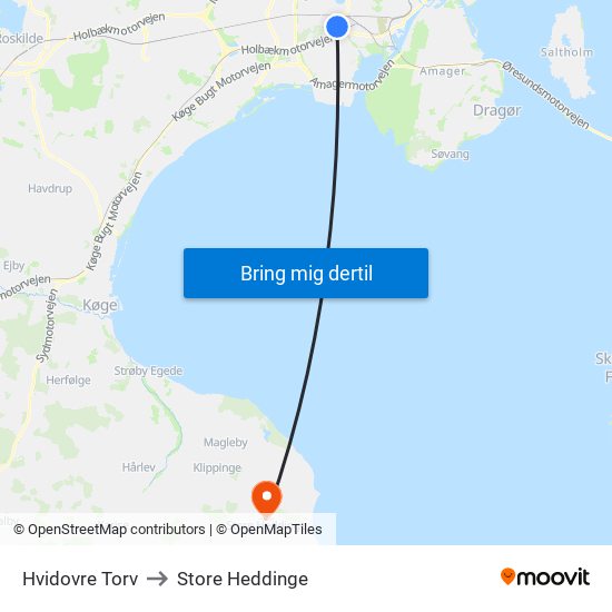 Hvidovre Torv to Store Heddinge map