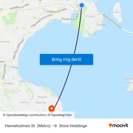 Havneholmen St. (Metro) to Store Heddinge map