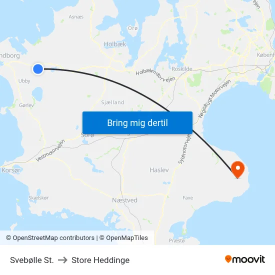 Svebølle St. to Store Heddinge map
