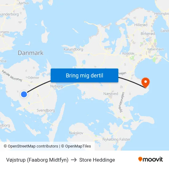 Vøjstrup (Faaborg Midtfyn) to Store Heddinge map