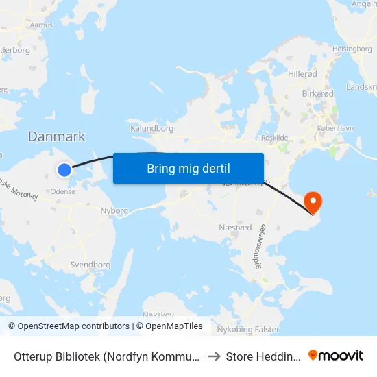 Otterup Bibliotek (Nordfyn Kommune) to Store Heddinge map