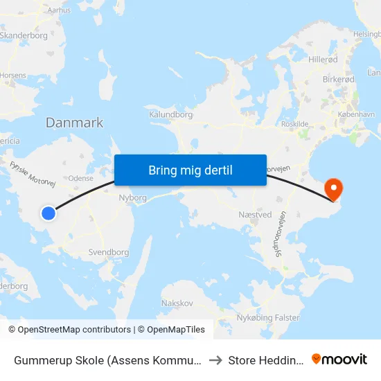 Gummerup Skole (Assens Kommune) to Store Heddinge map