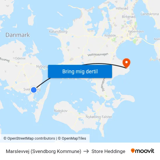 Marslevvej (Svendborg Kommune) to Store Heddinge map