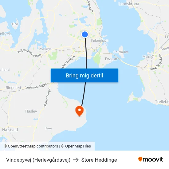 Vindebyvej (Herlevgårdsvej) to Store Heddinge map